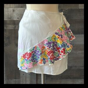J.Marie floral wrap skirt small floral embroidery tropical vacation resortwear